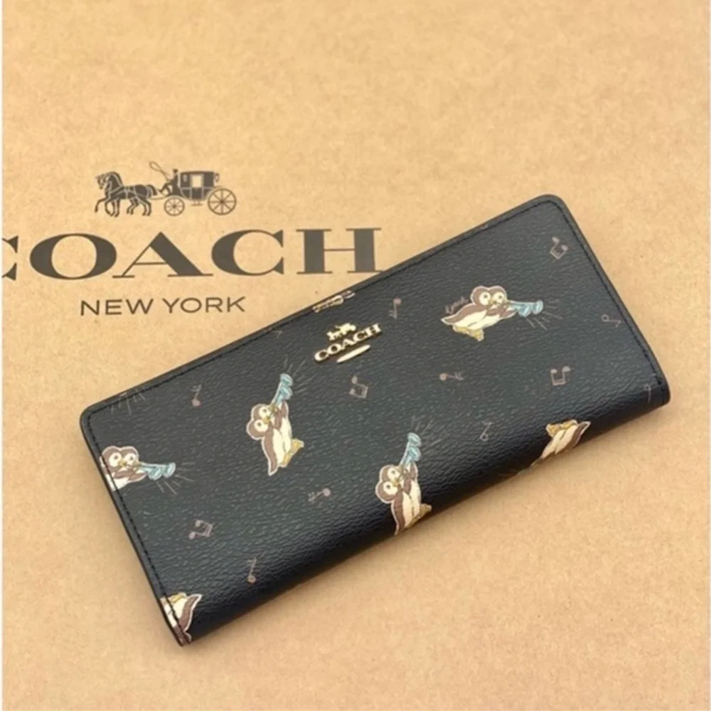 Coach Black Wallet with Owl and Music Note Print